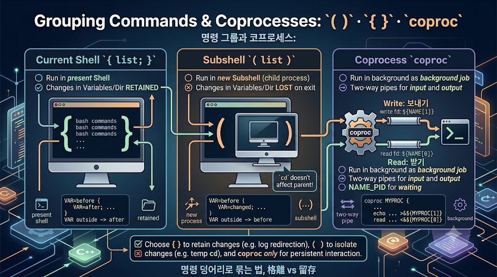 [Bash] 명령 그룹과 코프로세스 대표 이미지
