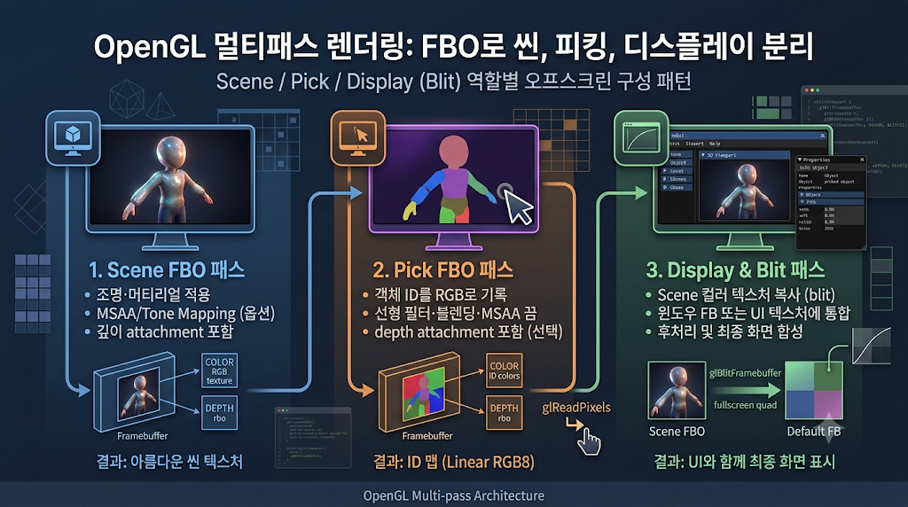세 개의 FBO로 나누는 멀티패스 렌더링 대표 이미지
