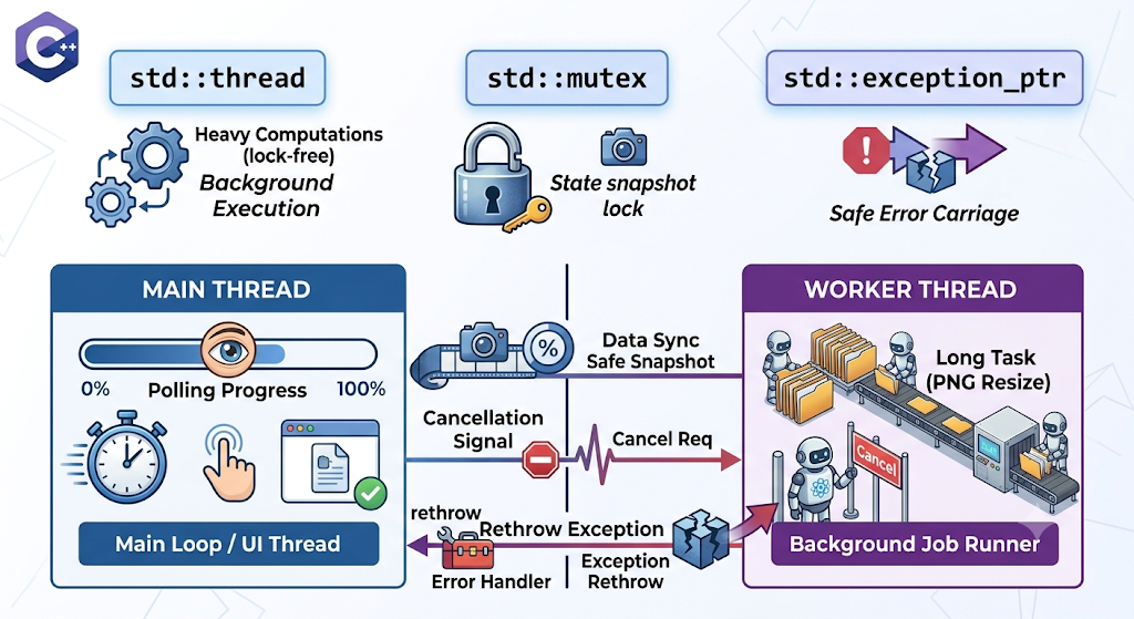 std::thread와 mutex·exception_ptr로 작업을 분리하기 대표 이미지